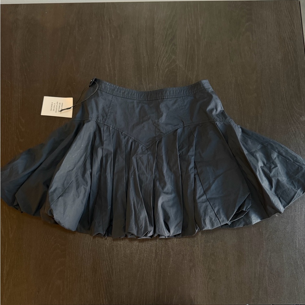 Flared Black Mini Skirt with Pleated Hem - Picture 2 of 6